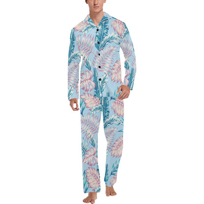 Tropical Flower Pattern Print Design TF01 Men's Long Pajama Set