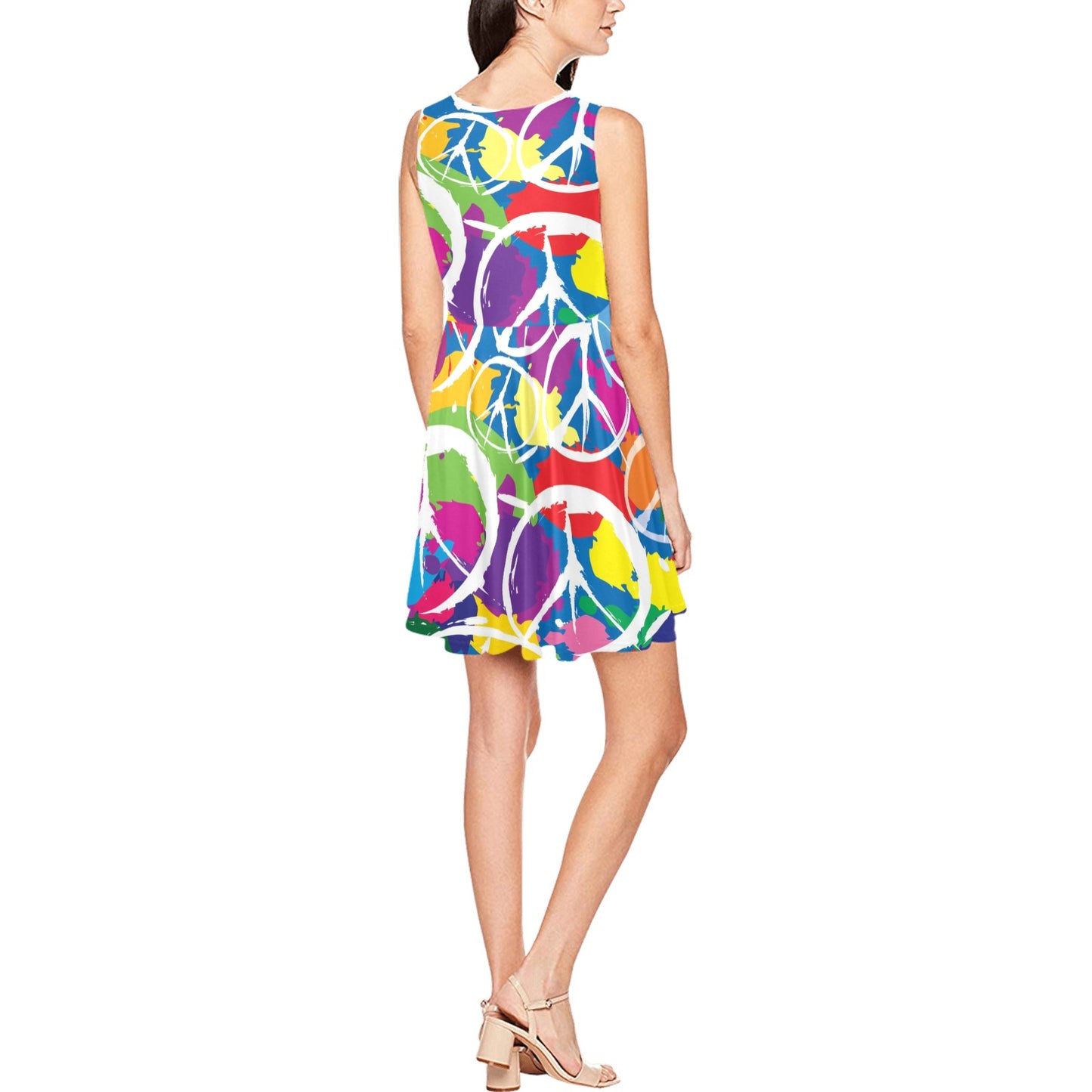 Peace Sign Colorful Pattern Print Design A02 Sleeveless Dress