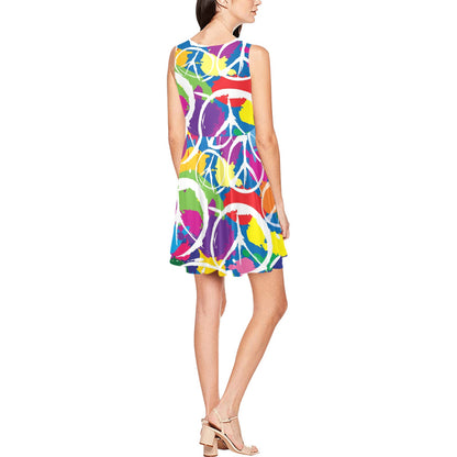 Peace Sign Colorful Pattern Print Design A02 Sleeveless Dress