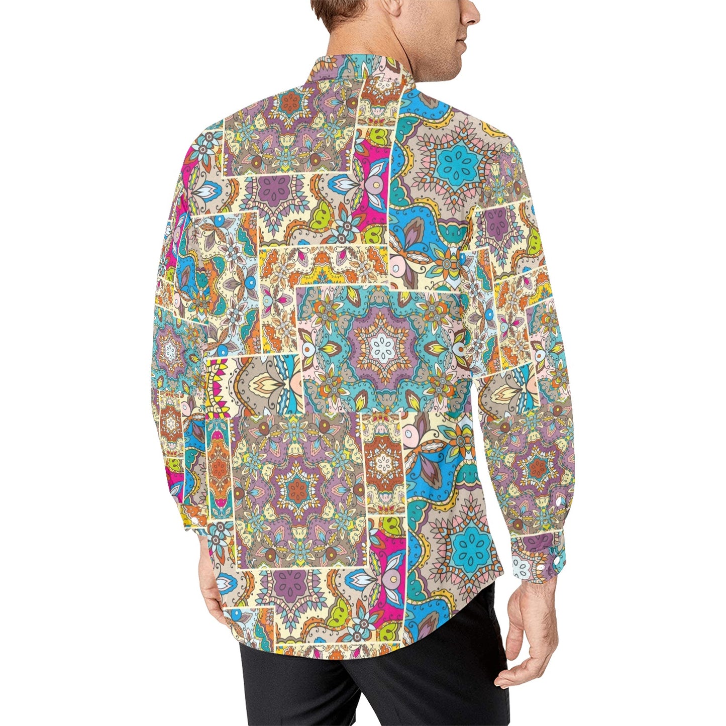Patchwork Print Design LKS402 Men's Long Sleeve Dress Shirt