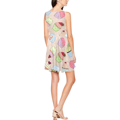 Cupcake Pattern Print Design CP06 Sleeveless Dress