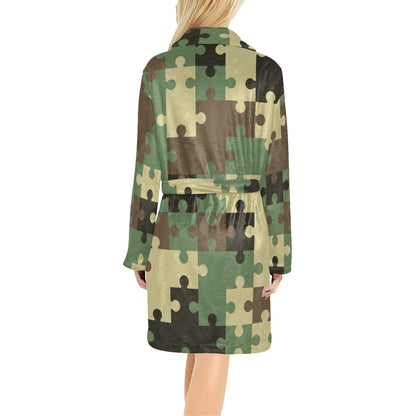 Puzzle Camo Pattern Print Design A03 Women's Fleece Robe