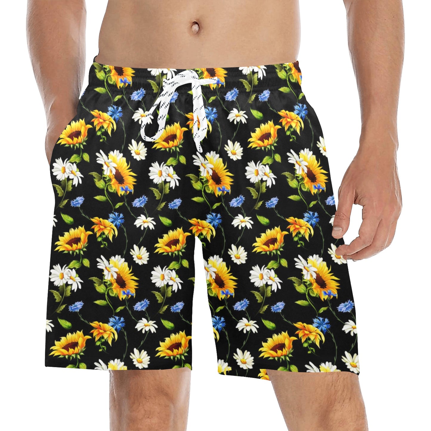 Sunflower Chamomile Bright Color Print Men's Swim Trunks Beach Shorts