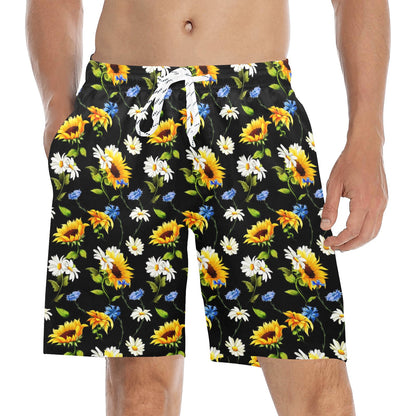 Sunflower Chamomile Bright Color Print Men's Swim Trunks Beach Shorts