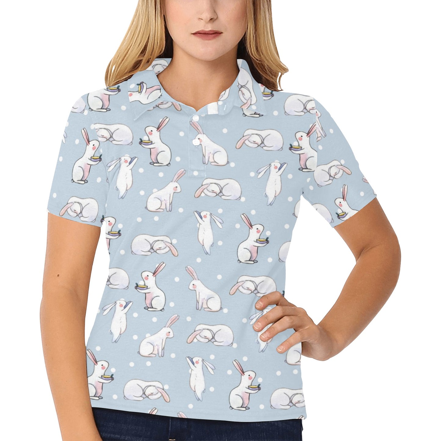 Rabbit Pattern Print Design RB06 Women's Polo Shirt