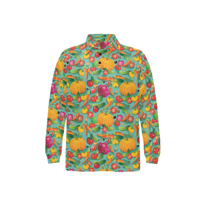 Vegan Colorful Themed Design Print Long Sleeve Polo Shirt For Men's