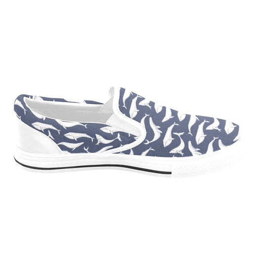 Whale Print Design LKS308 White Slip Ons Canvas Women's Shoes