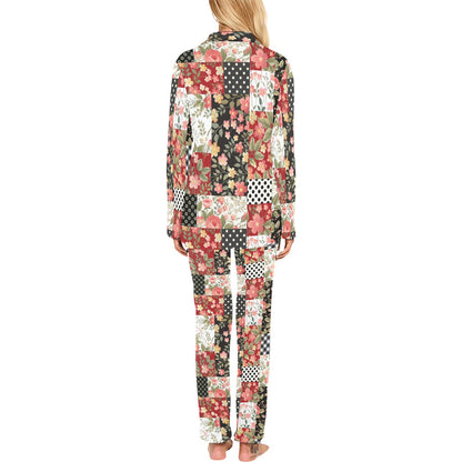 Patchwork Flower Pattern Print Design 03 Women's Long Pajama Set