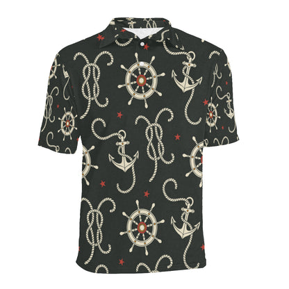 Nautical Anchor Pattern Men Polo Shirt