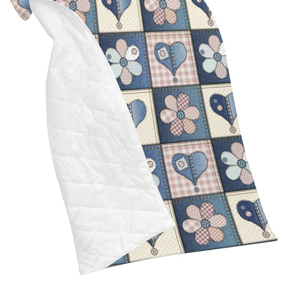 Patchwork Heart Flower Pattern Print Design 01 Premium Quilt