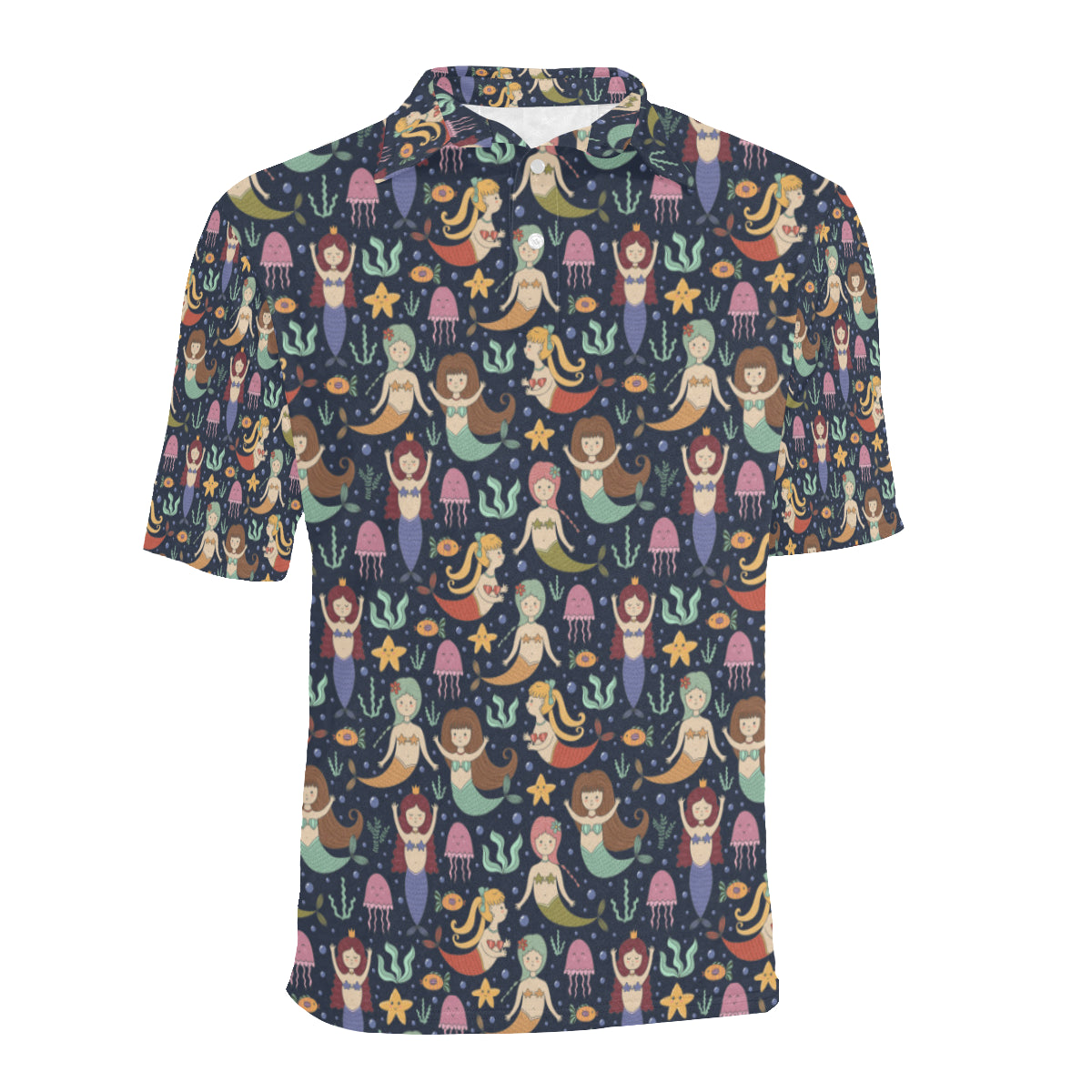 Mermaid Cartoon Pattern Print Design 03 Men Polo Shirt