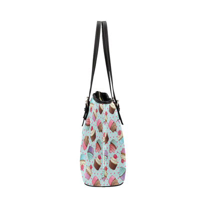 Cupcakes Fancy Heart Print Pattern Leather Tote Bag