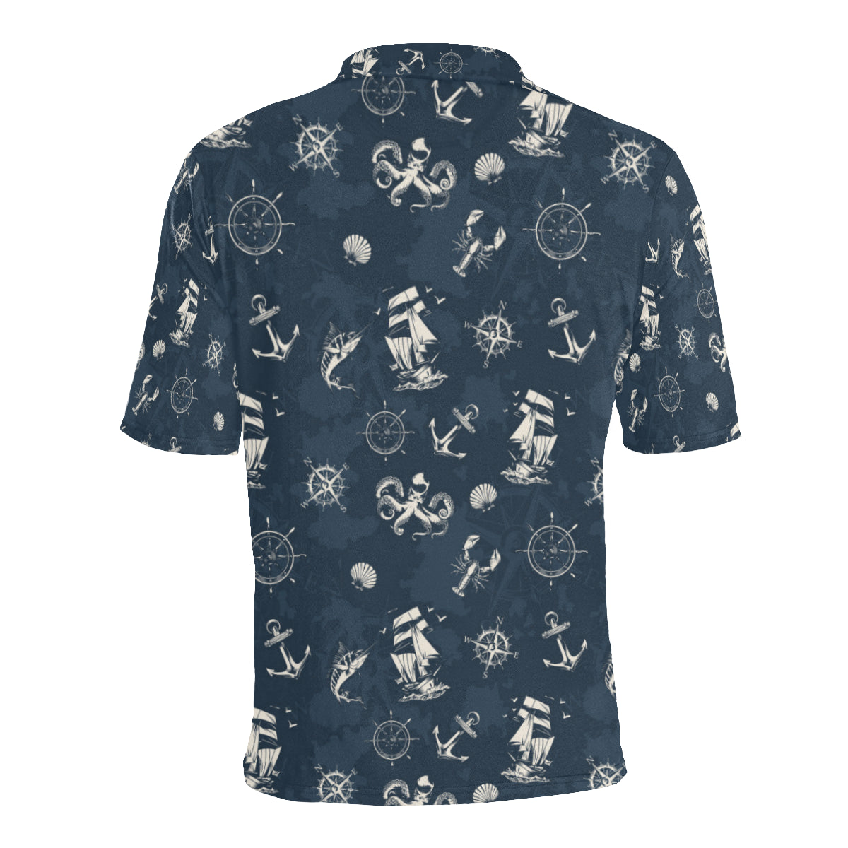 Nautical Sea Themed Print Men Polo Shirt