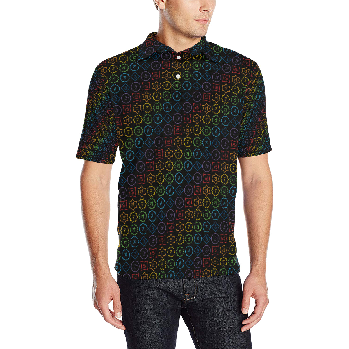 Chakra Colorful Symbol Pattern Men Polo Shirt