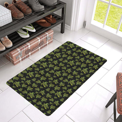 Green Tribal Turtle Polynesian Themed Rubber Doormat