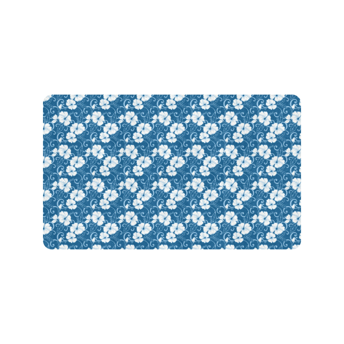 Hibiscus Blue Flower Hawaiian Print Rubber Doormat