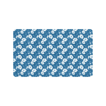 Hibiscus Blue Flower Hawaiian Print Rubber Doormat
