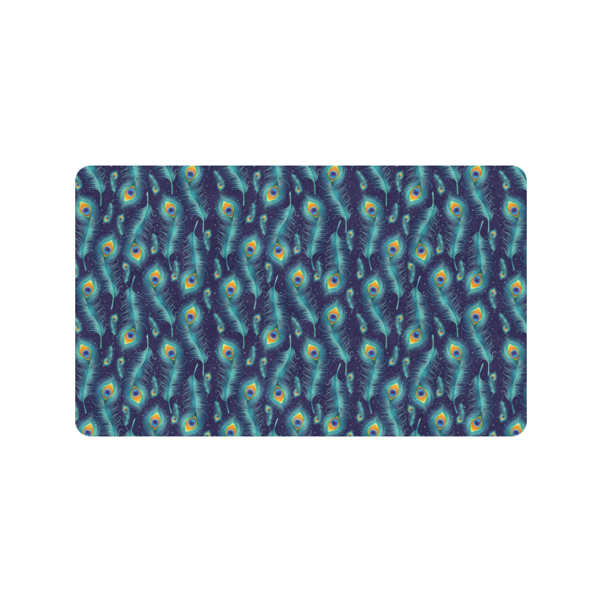 Peacock Feather Blue Design Print Rubber Doormat