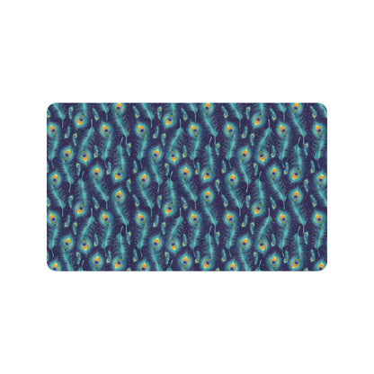 Peacock Feather Blue Design Print Rubber Doormat