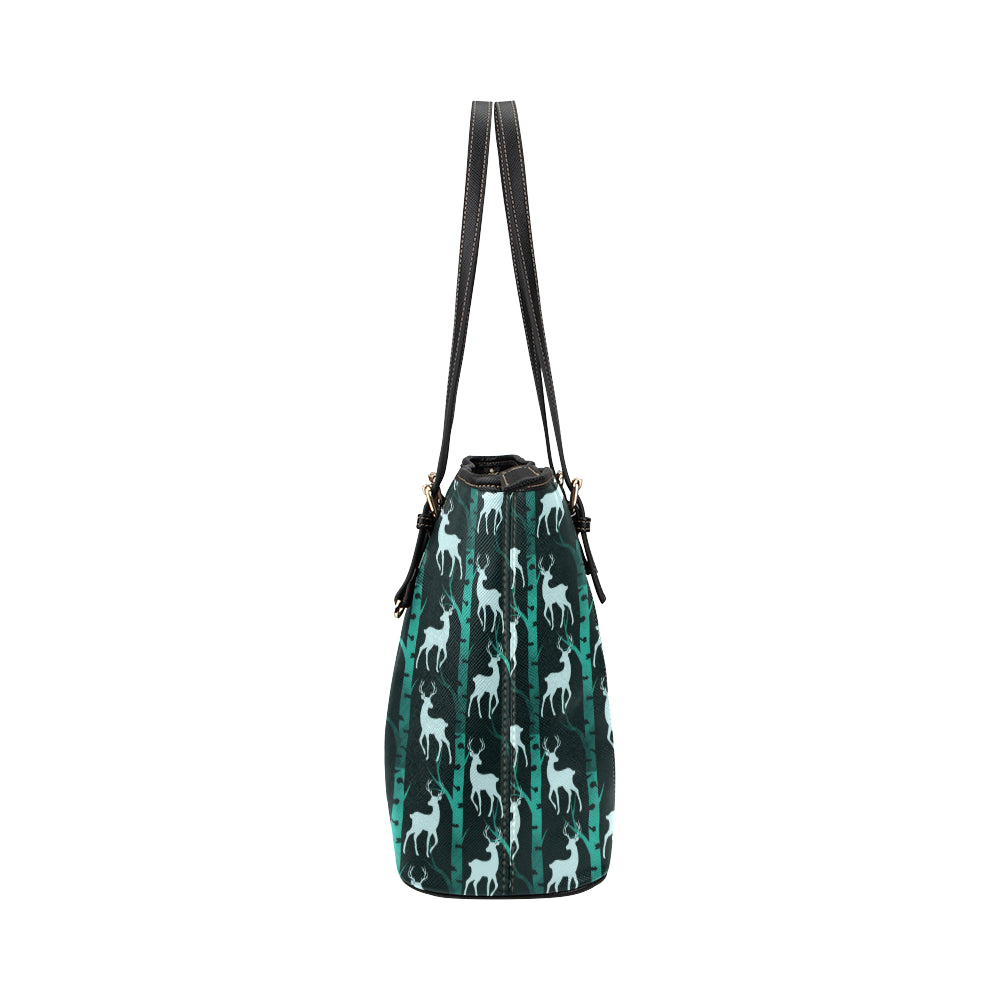 Deer Jungle Print Pattern Leather Tote Bag
