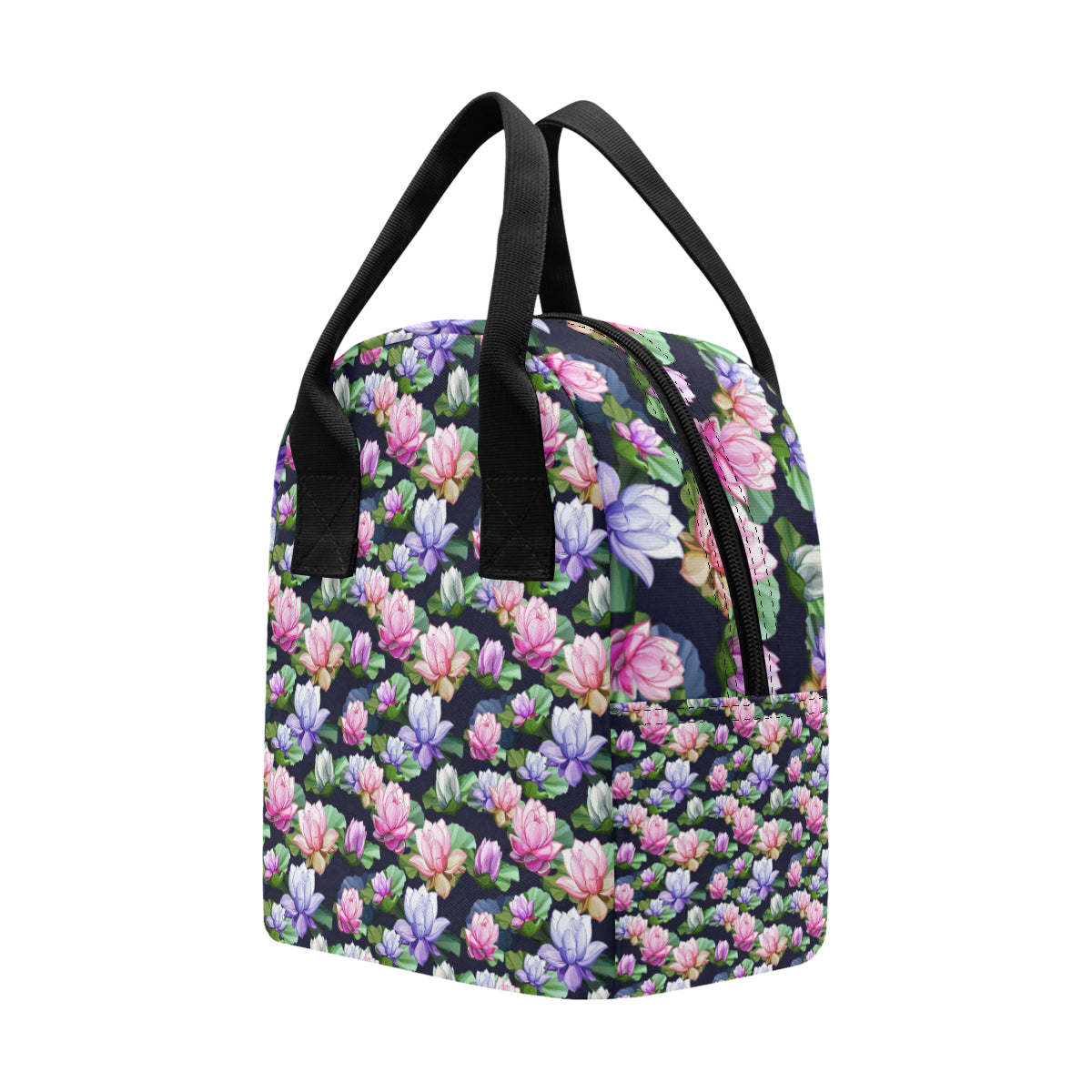 Lotus Flower Print Design Insulated Lunch Bag