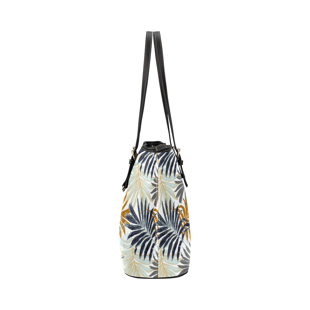 Colorful Tropical Palm Leaves Leather Tote Bag