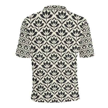 Lotus Pattern Print Men Polo Shirt