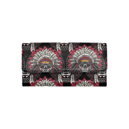 Native Indian Skull Women's Trifold Wallet