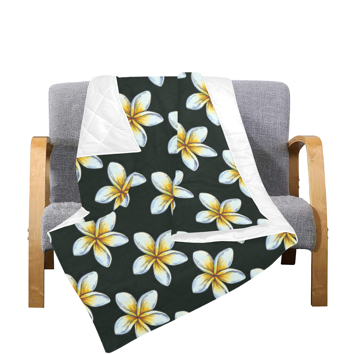 White Plumeria Pattern Print Design PM022 Premium Quilt