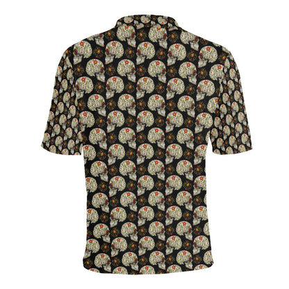 Sugar Skull Flower Design Themed Print Men Polo Shirt