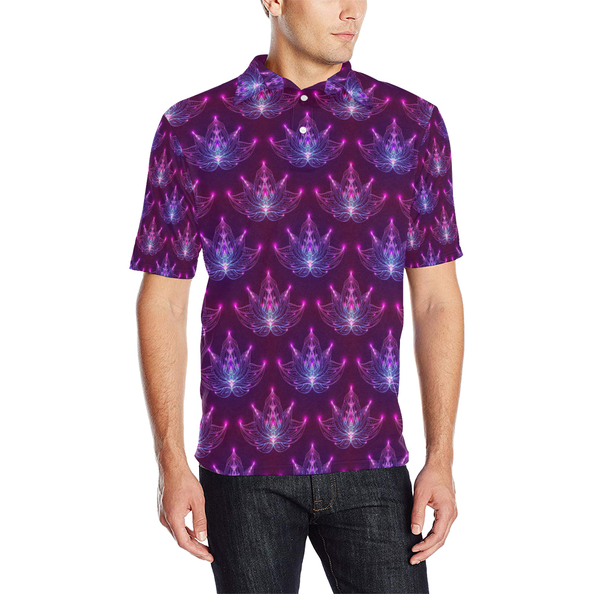 lotus Pattern Print Design LO01 Men Polo Shirt