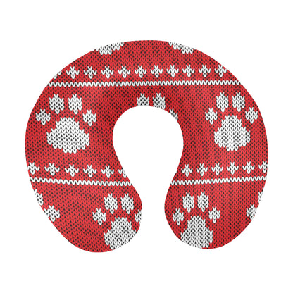 Knit Paw Pattern Print Design 03 U-Shaped Travel Neck Pillow
