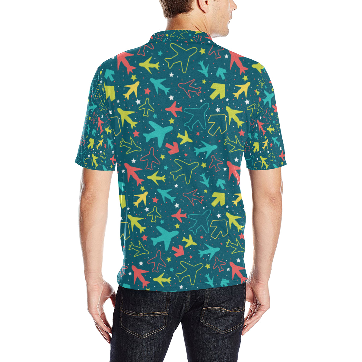 Airplane Pattern Print Design 05 Men Polo Shirt