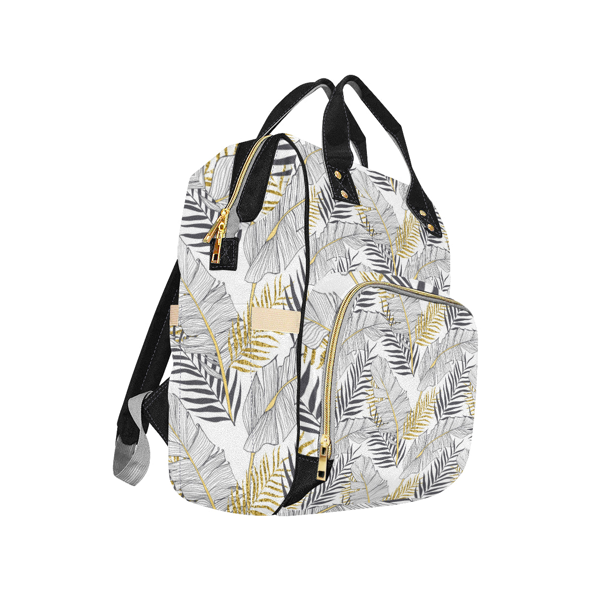 Gold Glitter Tropical Palm Leaves Diaper Bag Backpack