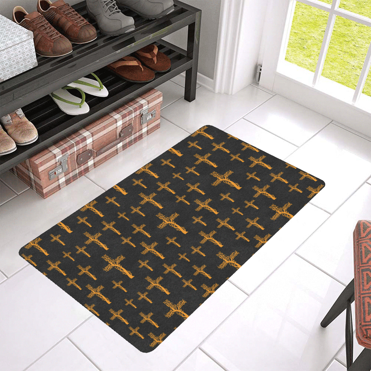 Christian Tree of Life Cross Design Rubber Doormat