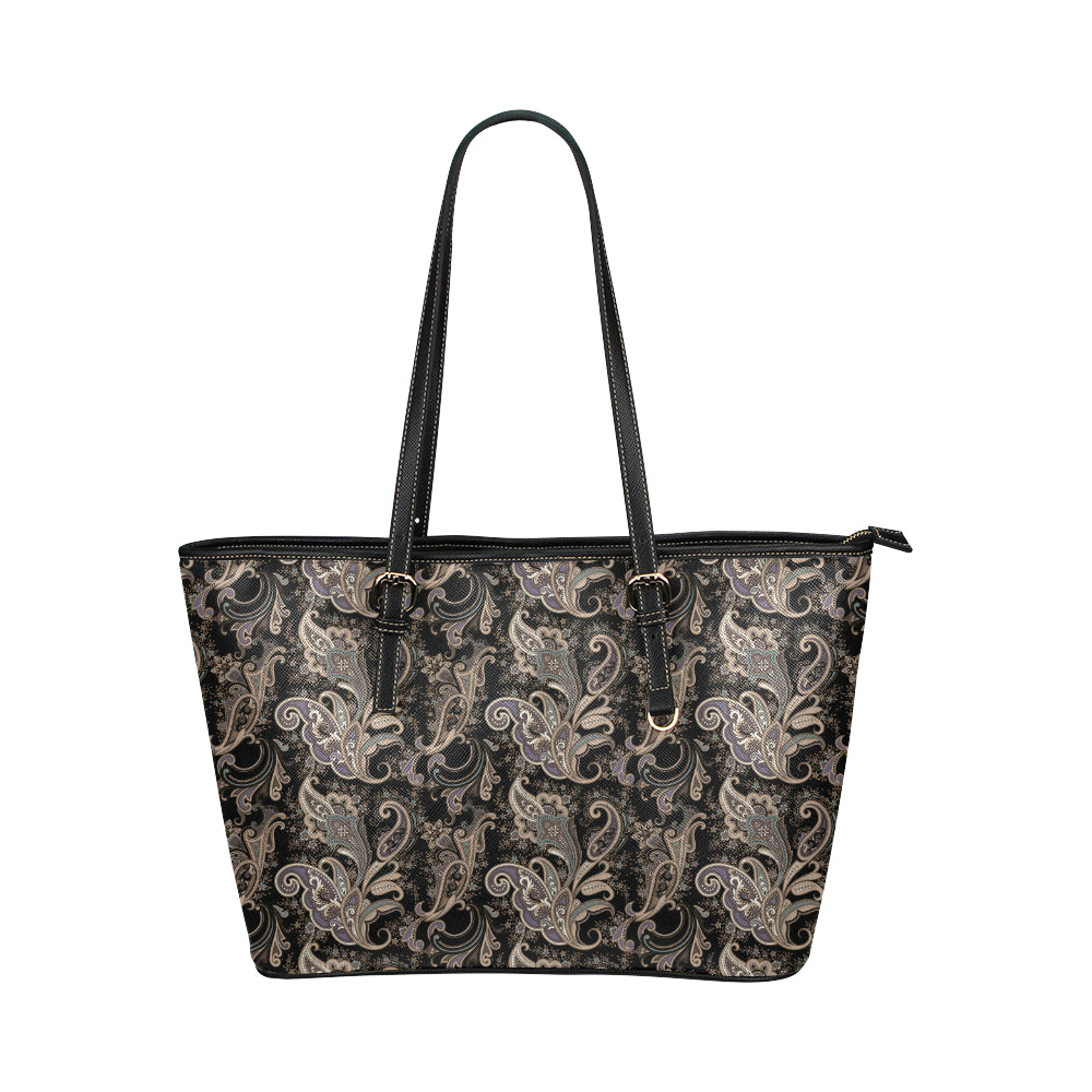 Paisley Mandala Design Print Leather Tote Bag