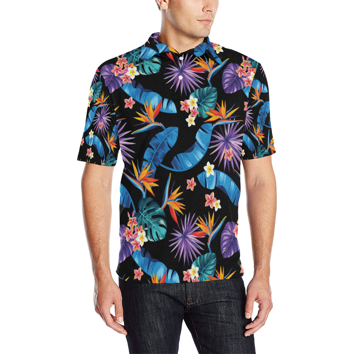 Tropical Flower Pattern Print Design TF018 Men Polo Shirt