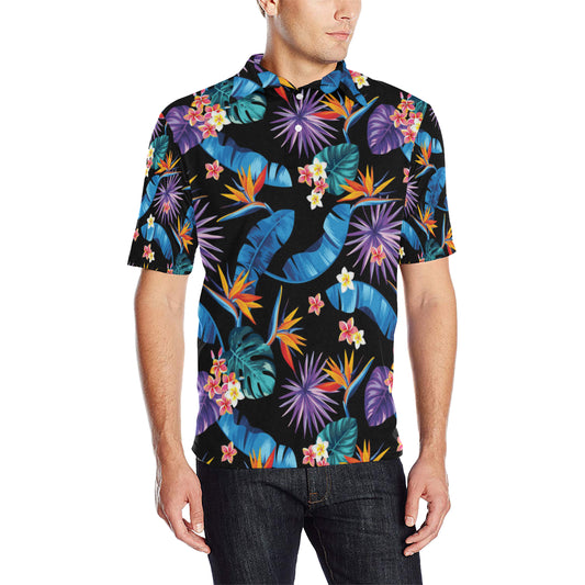 Tropical Flower Pattern Print Design TF018 Men Polo Shirt