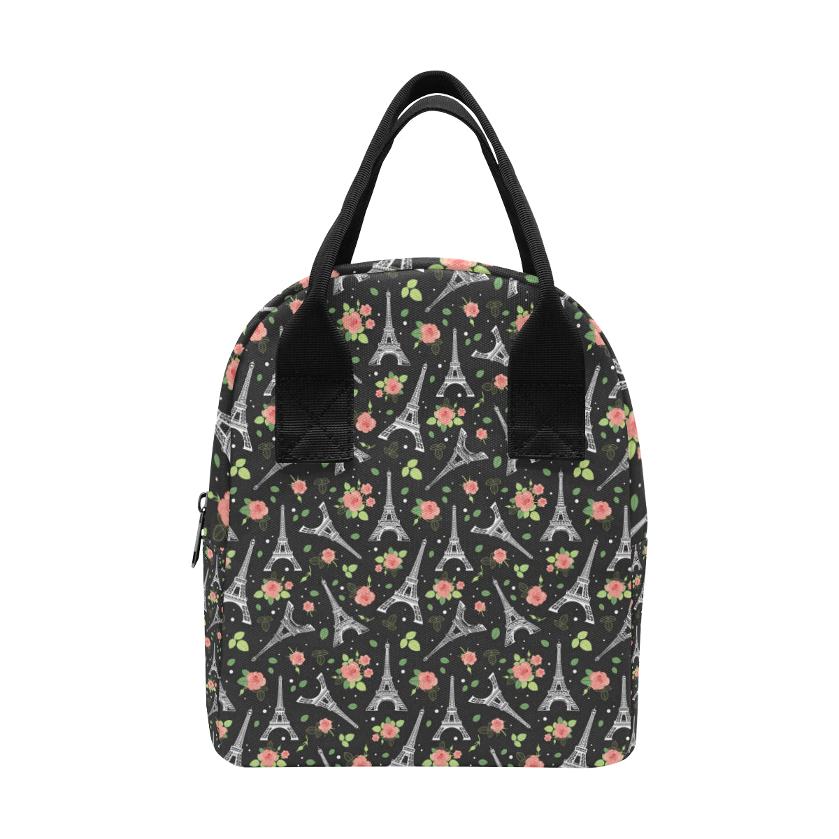 Eiffel Tower Rose Print Insulated Lunch Bag