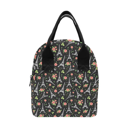 Eiffel Tower Rose Print Insulated Lunch Bag