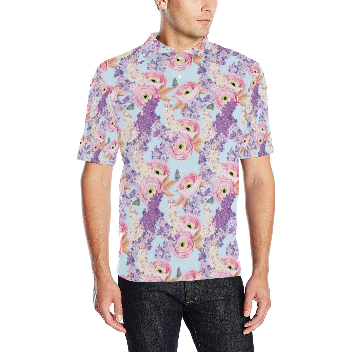 Lilac Pattern Print Design LI03 Men Polo Shirt