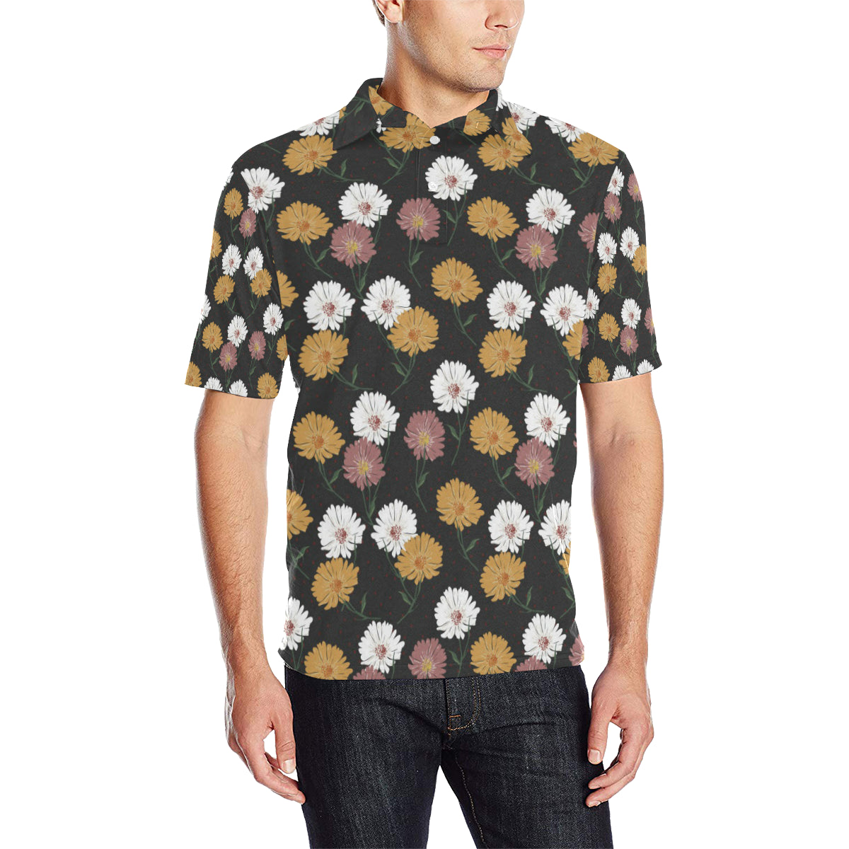 Daisy Pattern Print Design DS04 Men Polo Shirt