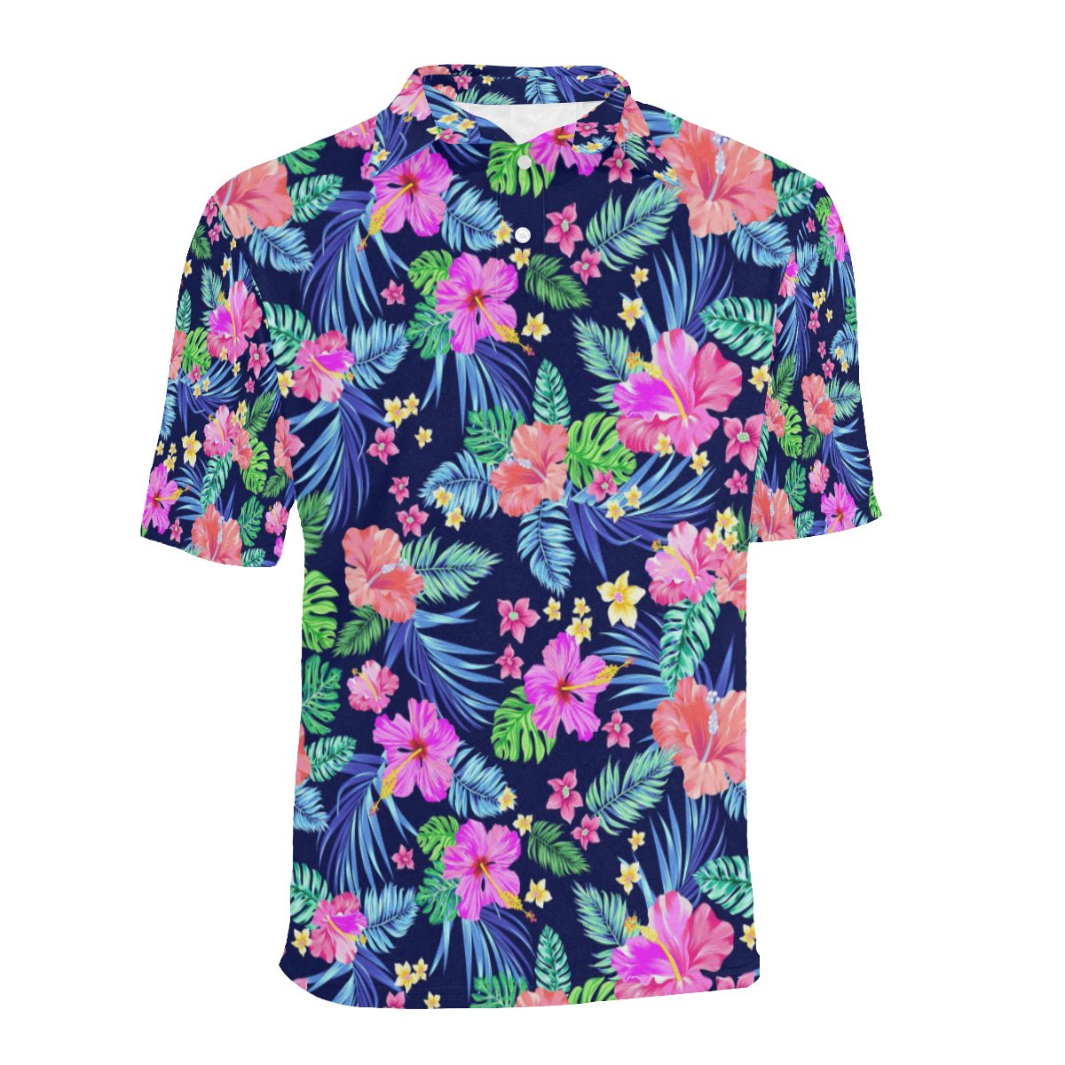 Neon Hibiscus Pattern Print Design HB016 Men Polo Shirt