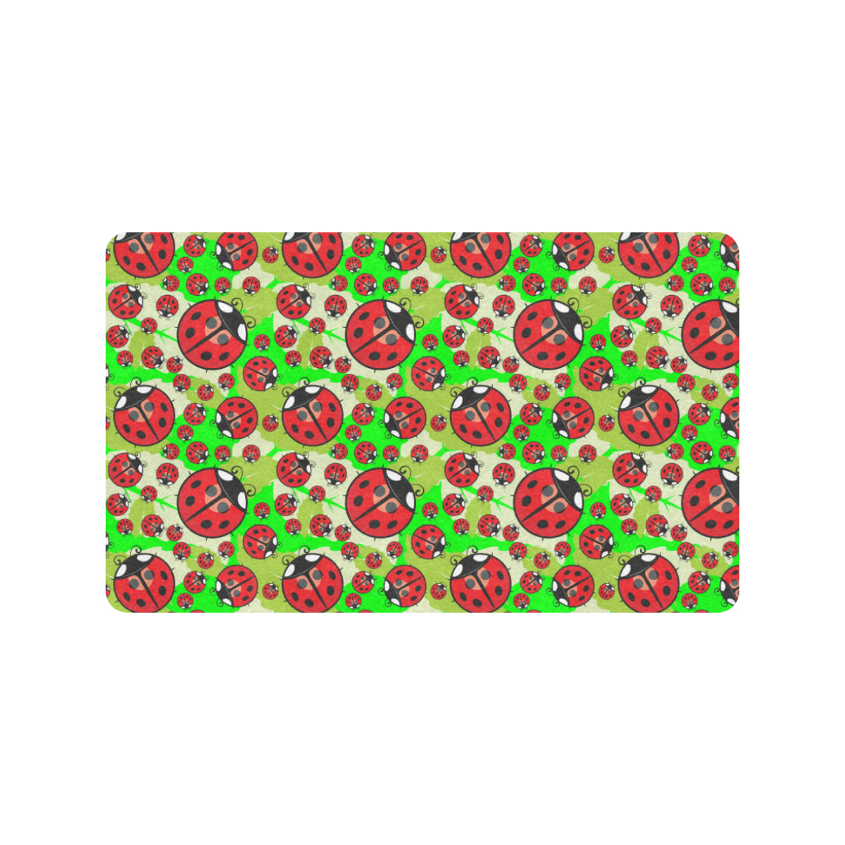Ladybug with Leaf Print Pattern Rubber Doormat