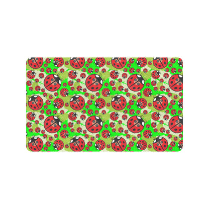 Ladybug with Leaf Print Pattern Rubber Doormat