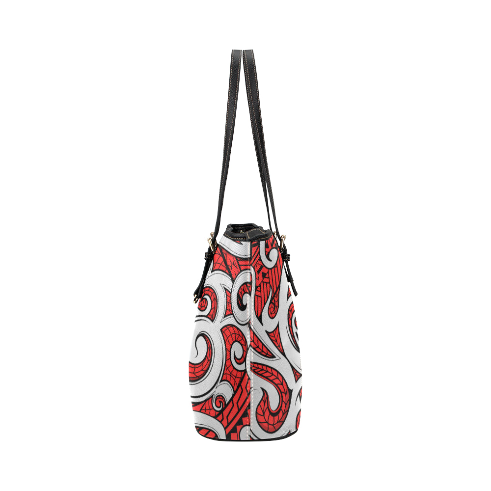 Maori Polynesian Themed Design Print Leather Tote Bag