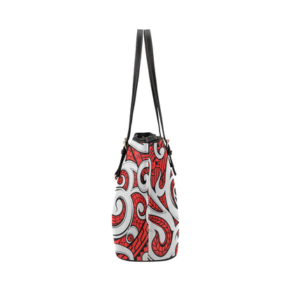 Maori Polynesian Themed Design Print Leather Tote Bag