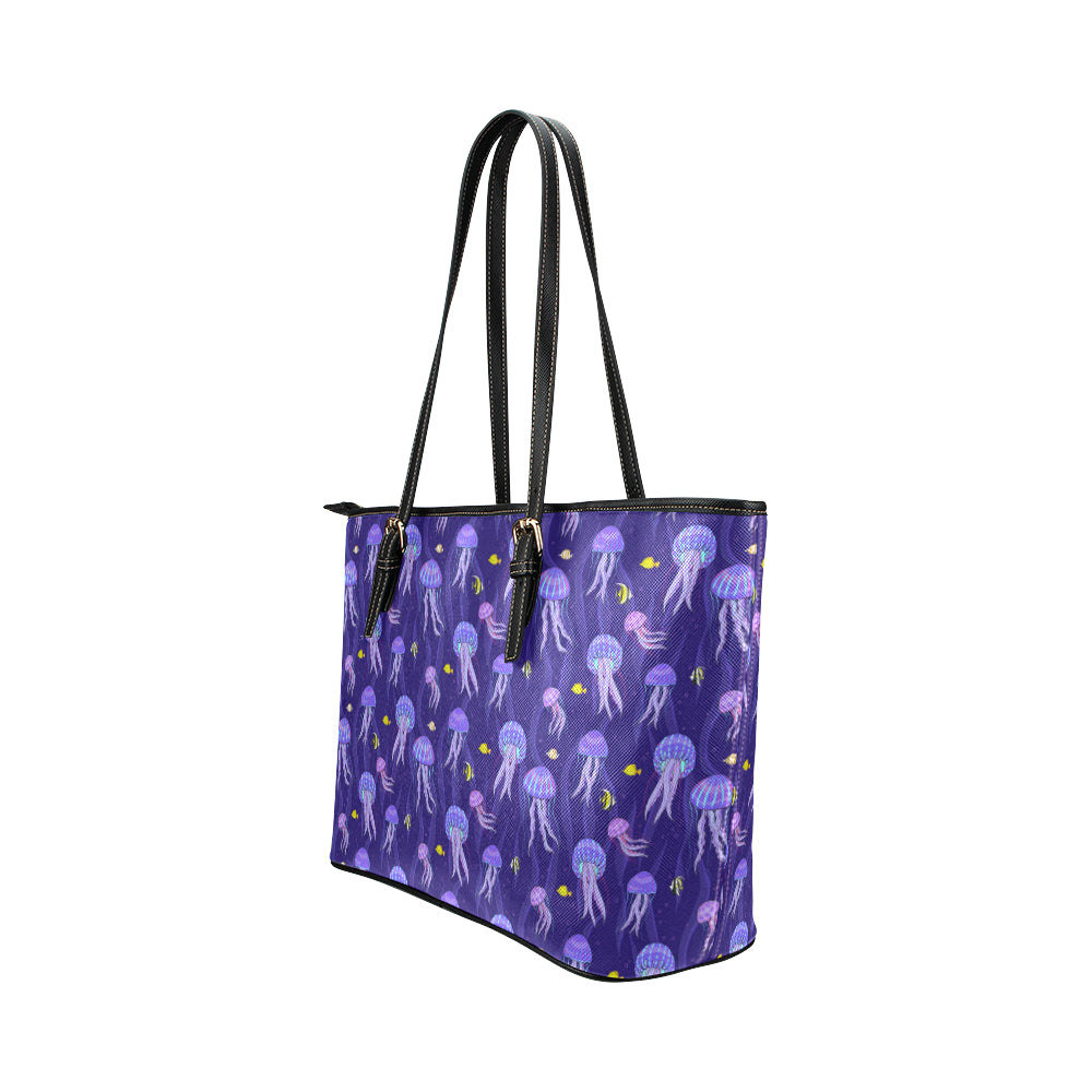 Jellyfish Style Print Leather Tote Bag