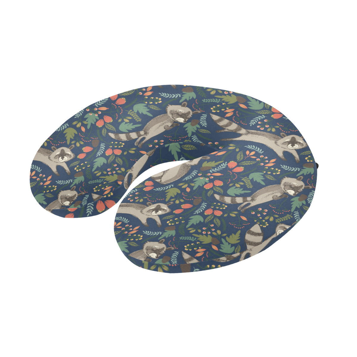 Raccoon Pattern Print Design A02 U-Shaped Travel Neck Pillow