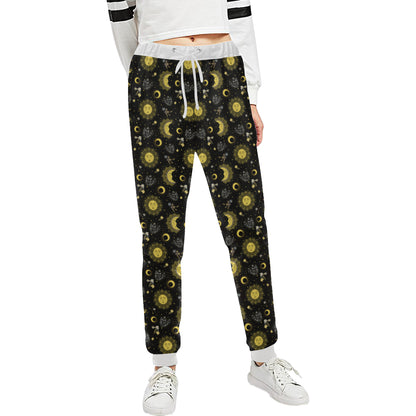 Sun Moon Golden Design Themed Print Unisex Sweatpants